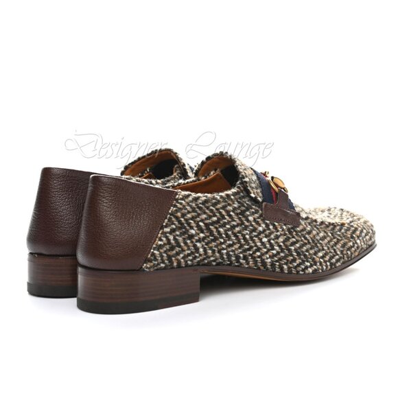 NEW GUCCI Horsebit Herringbone Tweed & Leather Loafers G 8 / US 8.5 Authentic - Picture 6 of 10